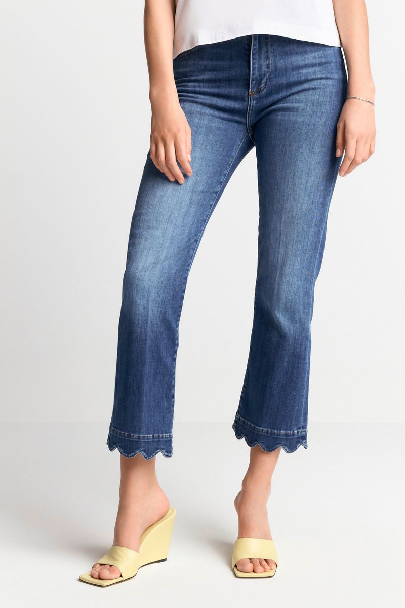 Kick flare mid blue satin denim