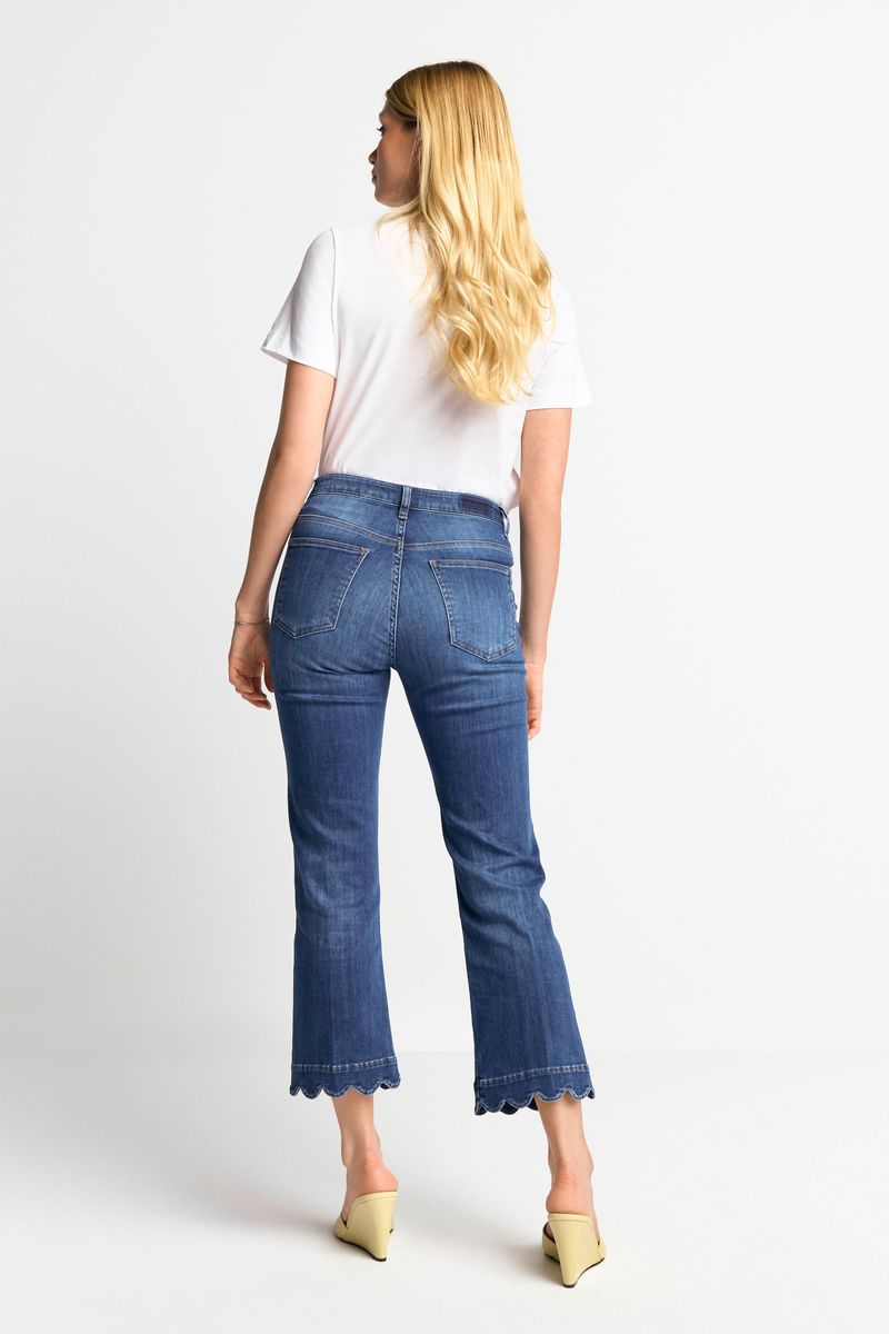 Kick flare mid blue satin denim