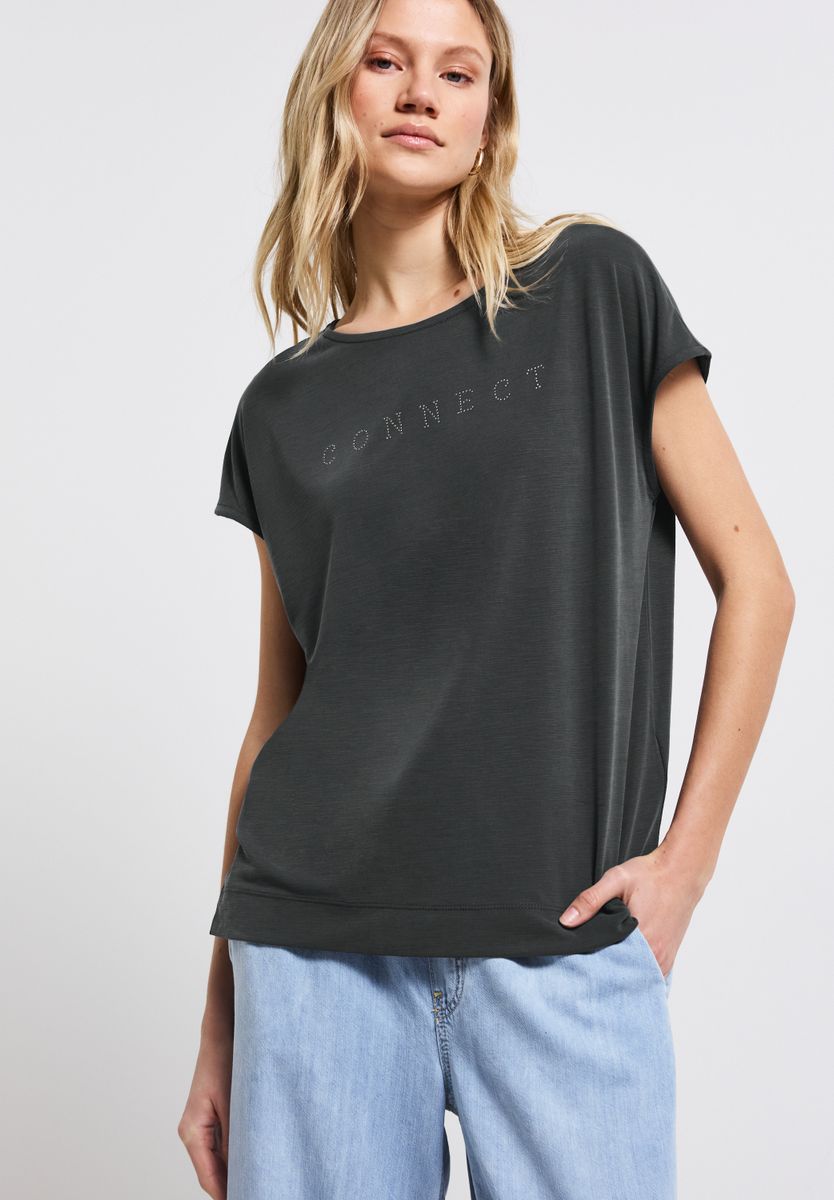 Silk-Look Shirt mit Wording