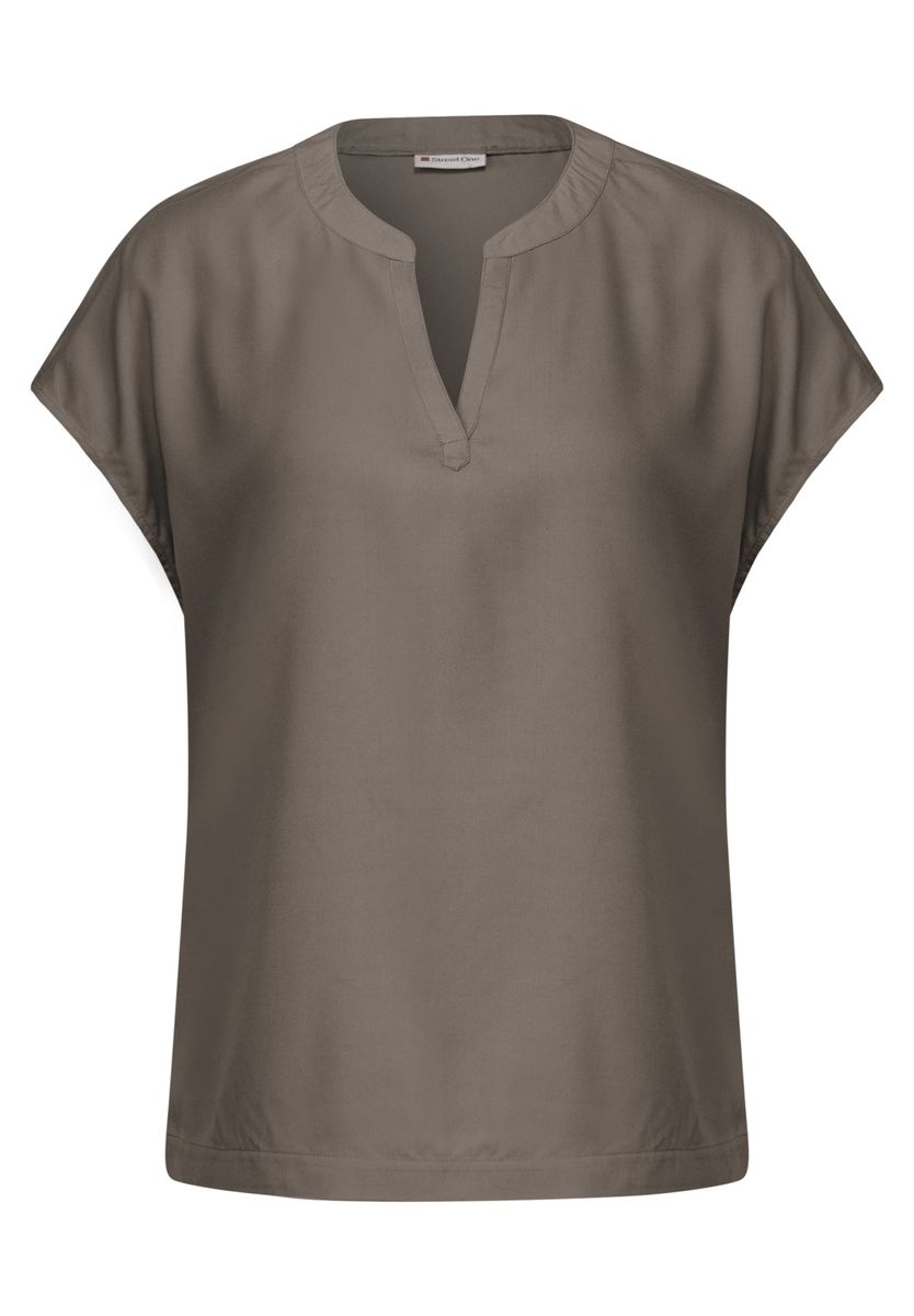 Split Neck Bluse in Unifarbe