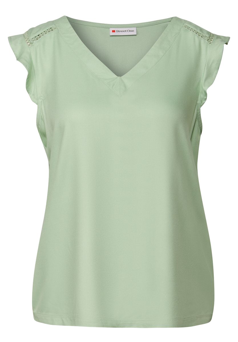 V-Neck Top mit Häkeldetails