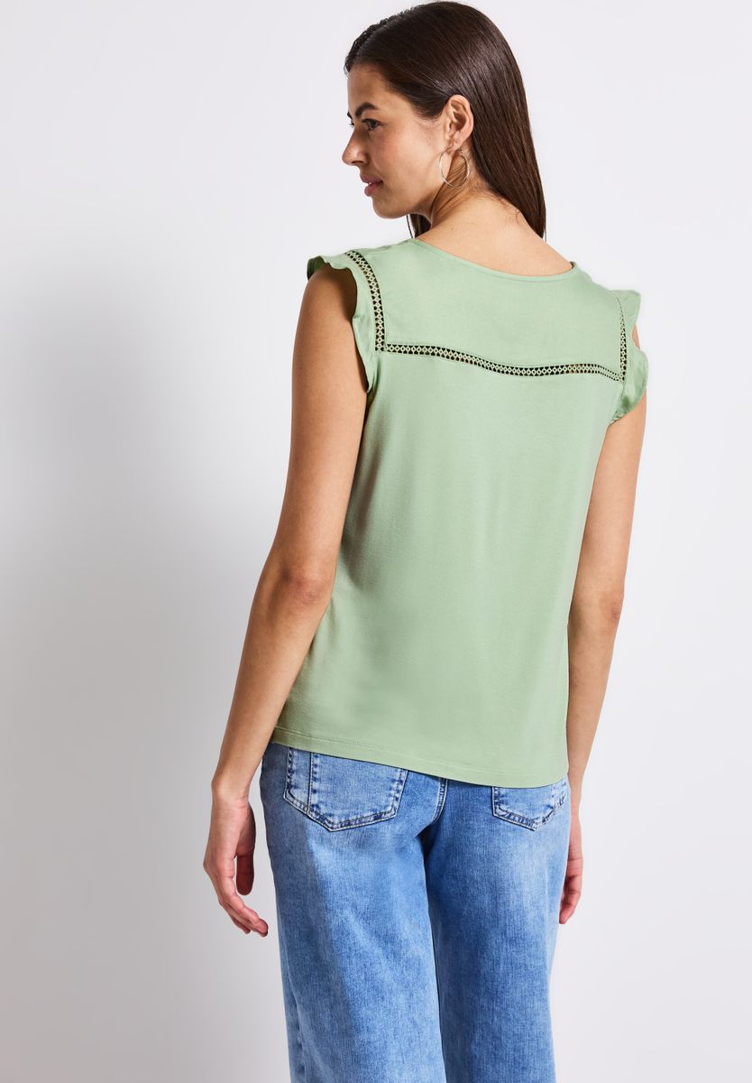 V-Neck Top mit Häkeldetails
