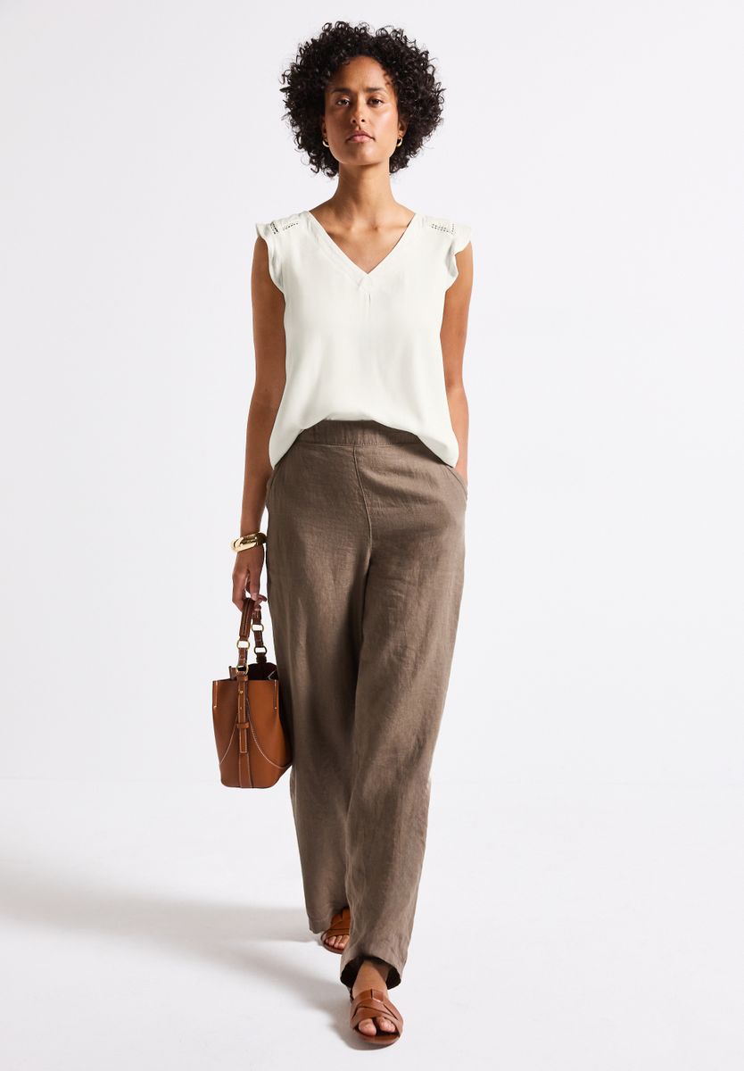 V-Neck Top mit Häkeldetails