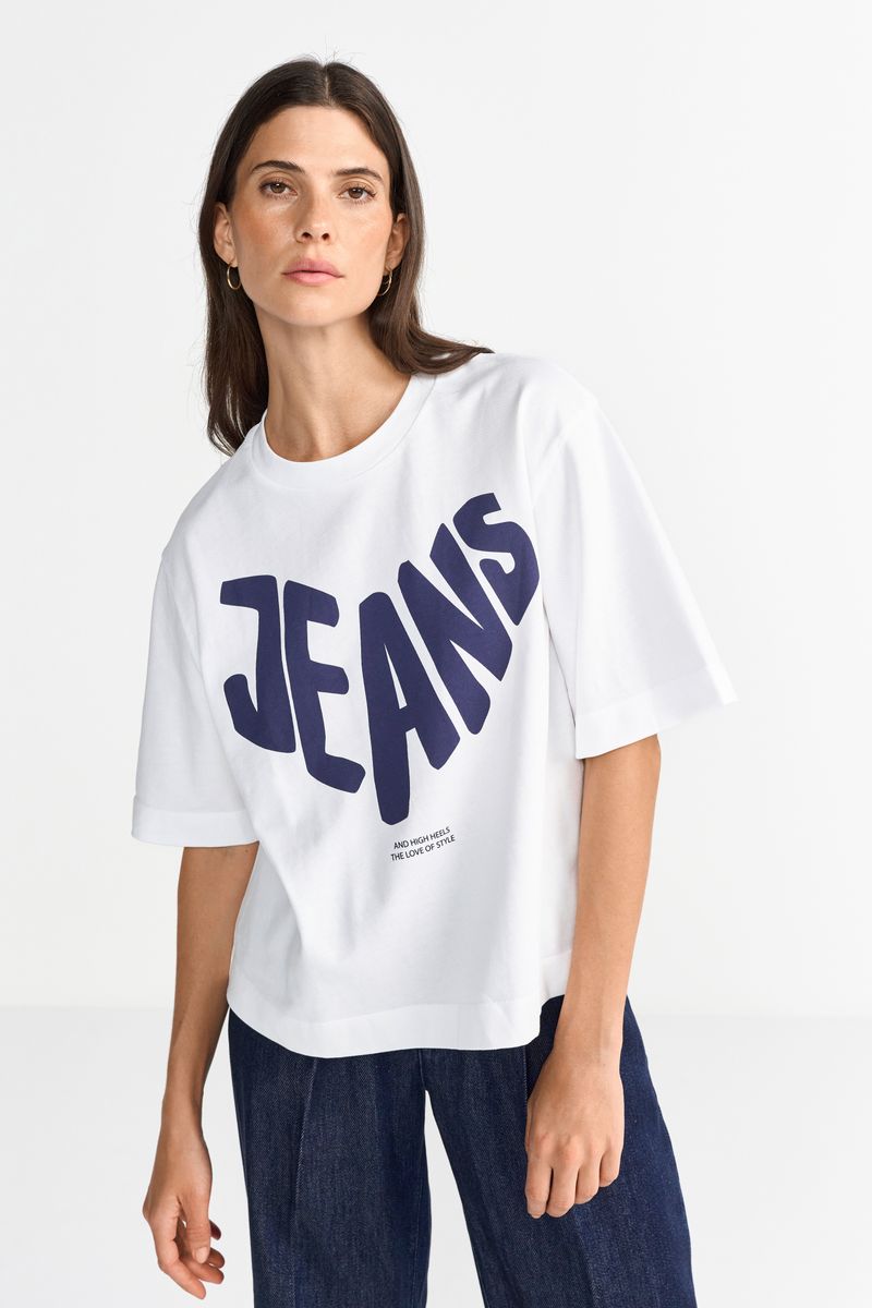 Gentle Fit T-Shirt with Jeans Print