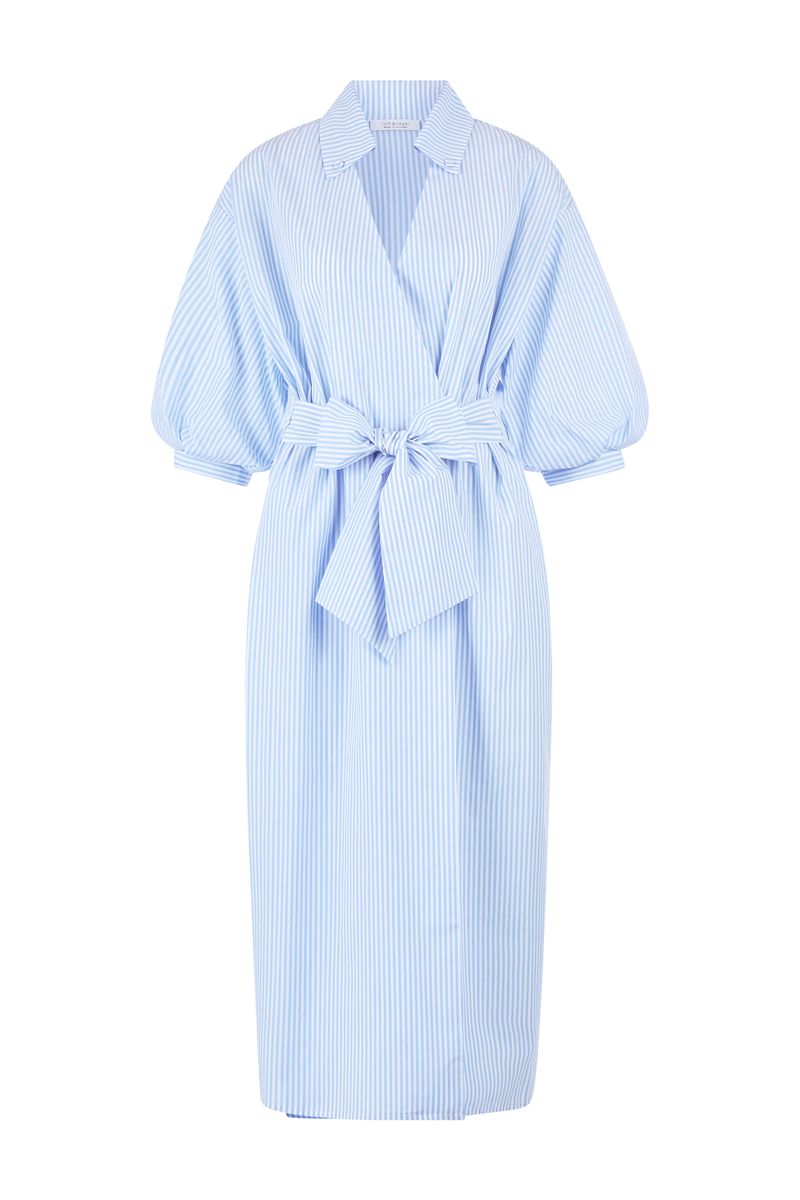 cotton midi dress with puff sleeves
