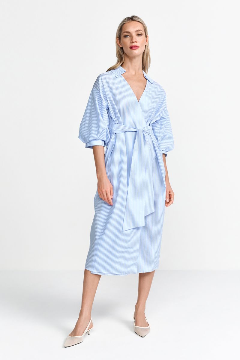 cotton midi dress with puff sleeves