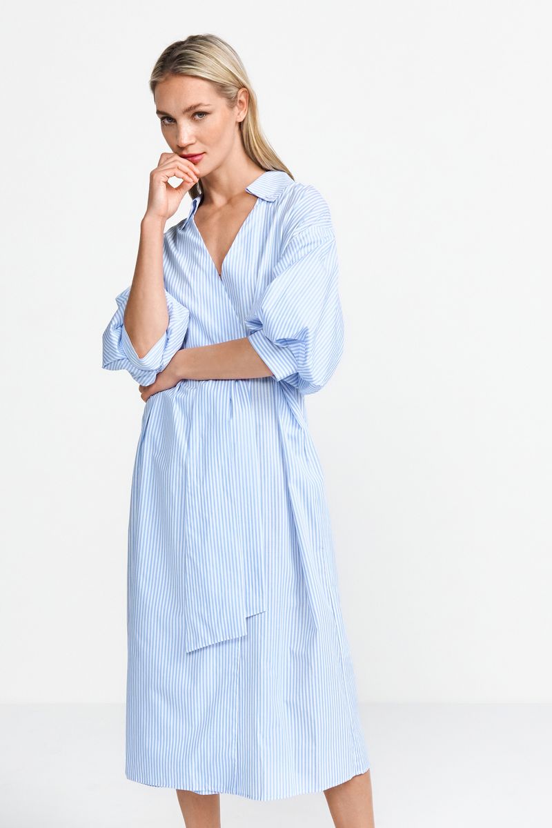 cotton midi dress with puff sleeves
