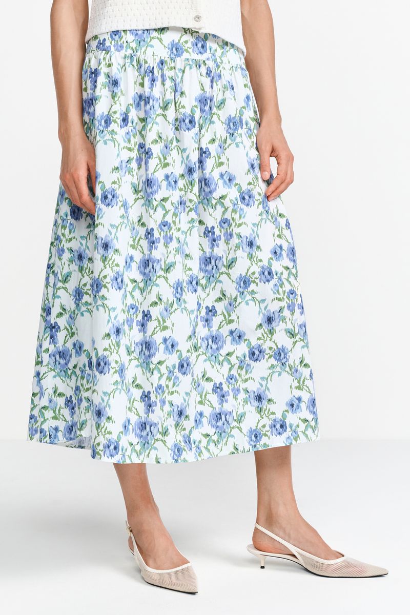 Printed cotton midi skirt