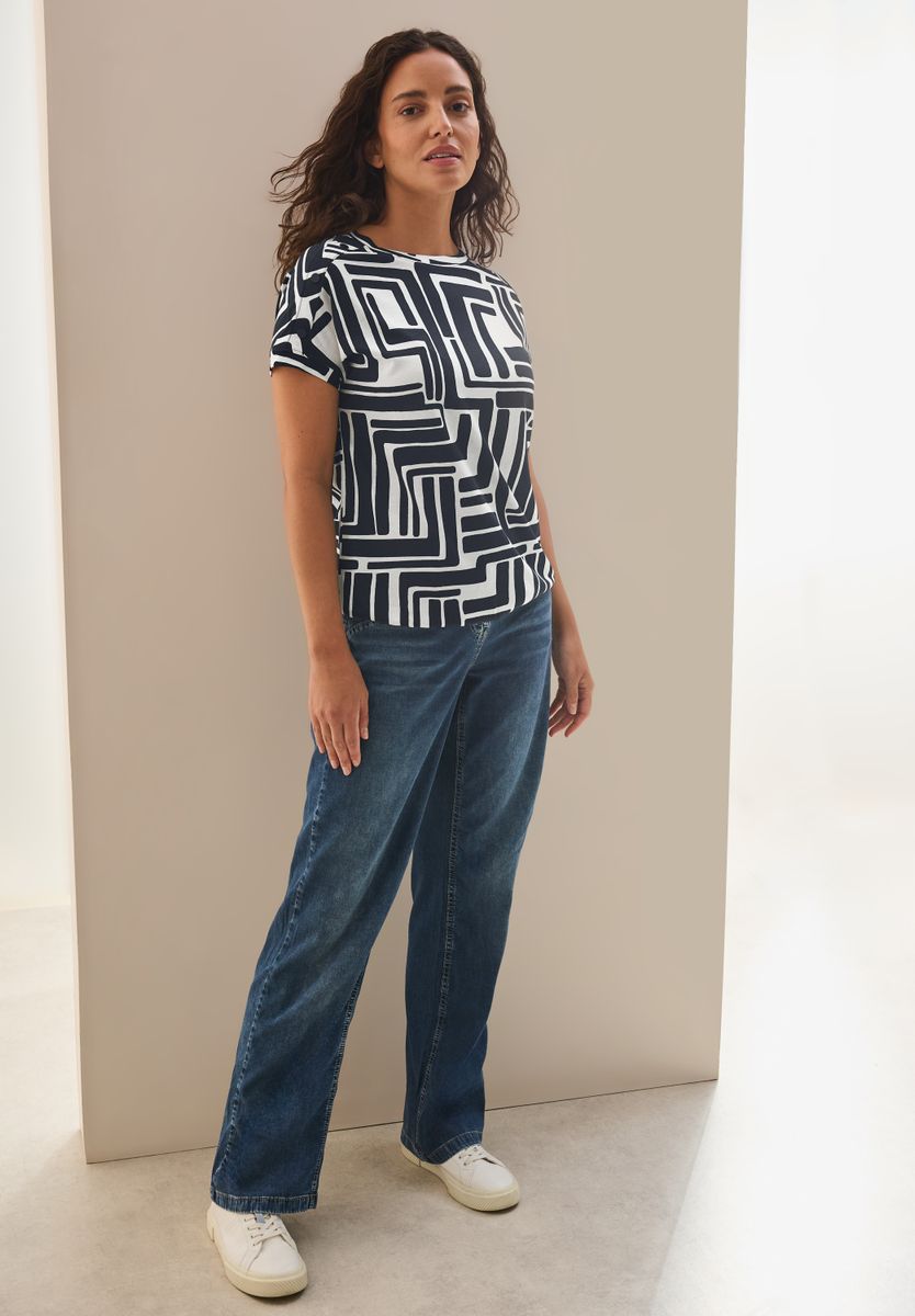 Print-Shirt mit Knopfdetail