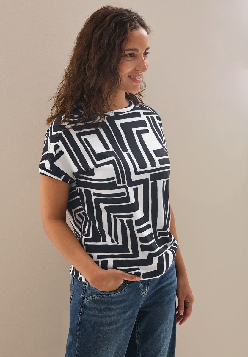 Print-Shirt mit Knopfdetail