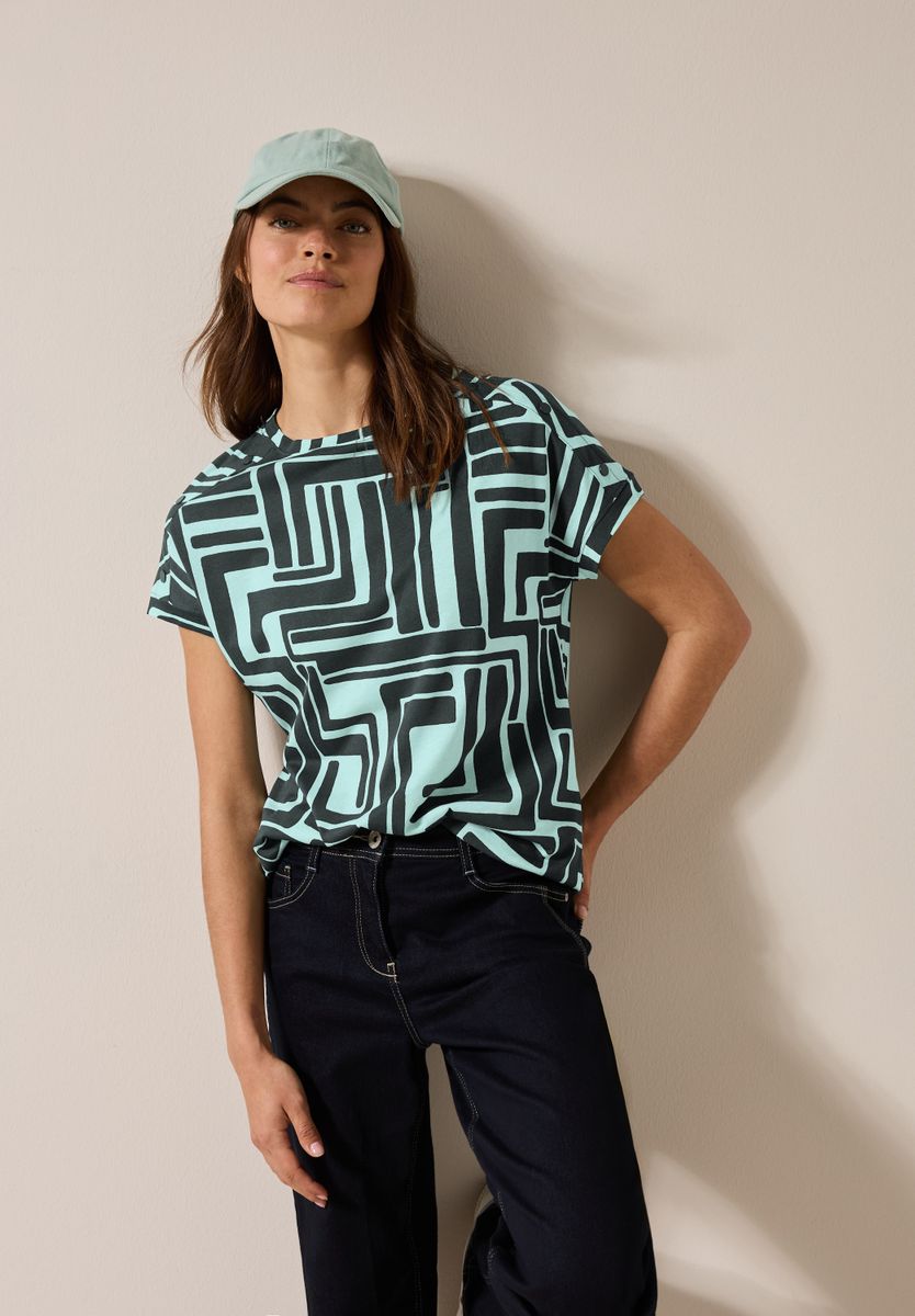 Print-Shirt mit Knopfdetail