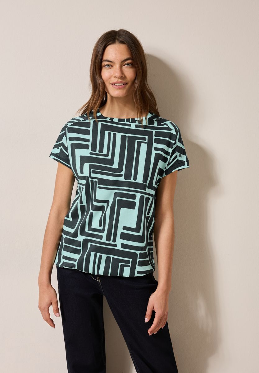 Print-Shirt mit Knopfdetail