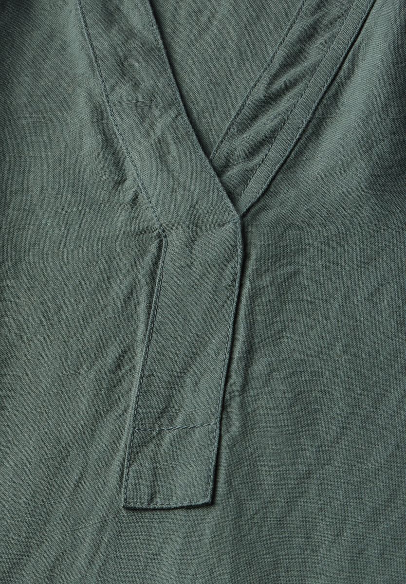 Split Neck Leinenmix Kleid