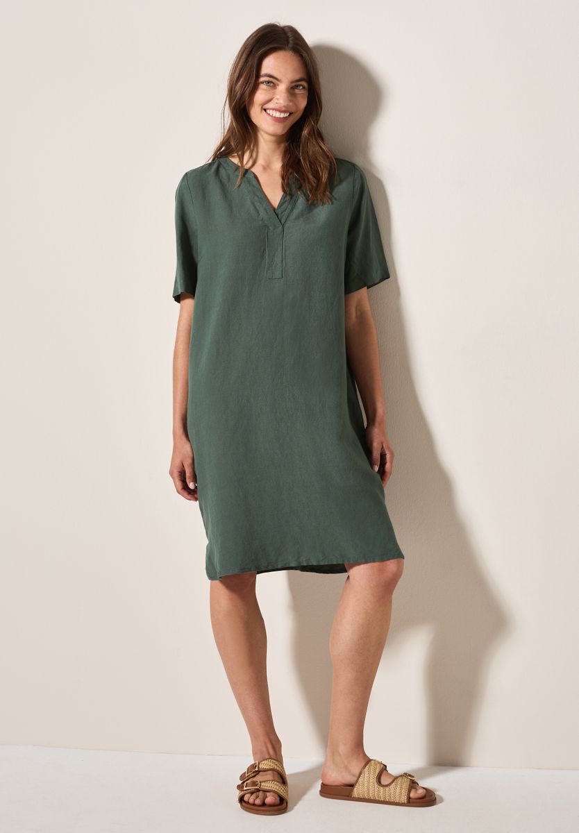 Split Neck Leinenmix Kleid