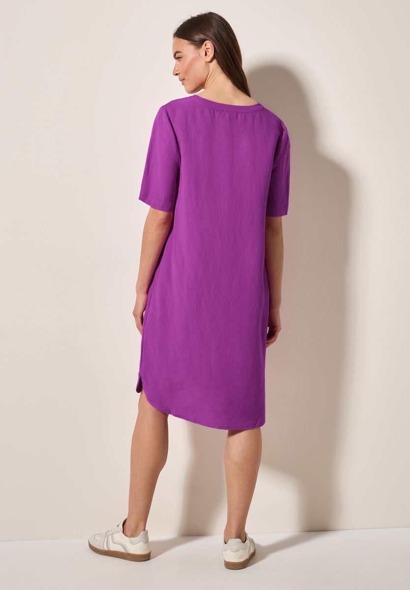 Split Neck Leinenmix Kleid