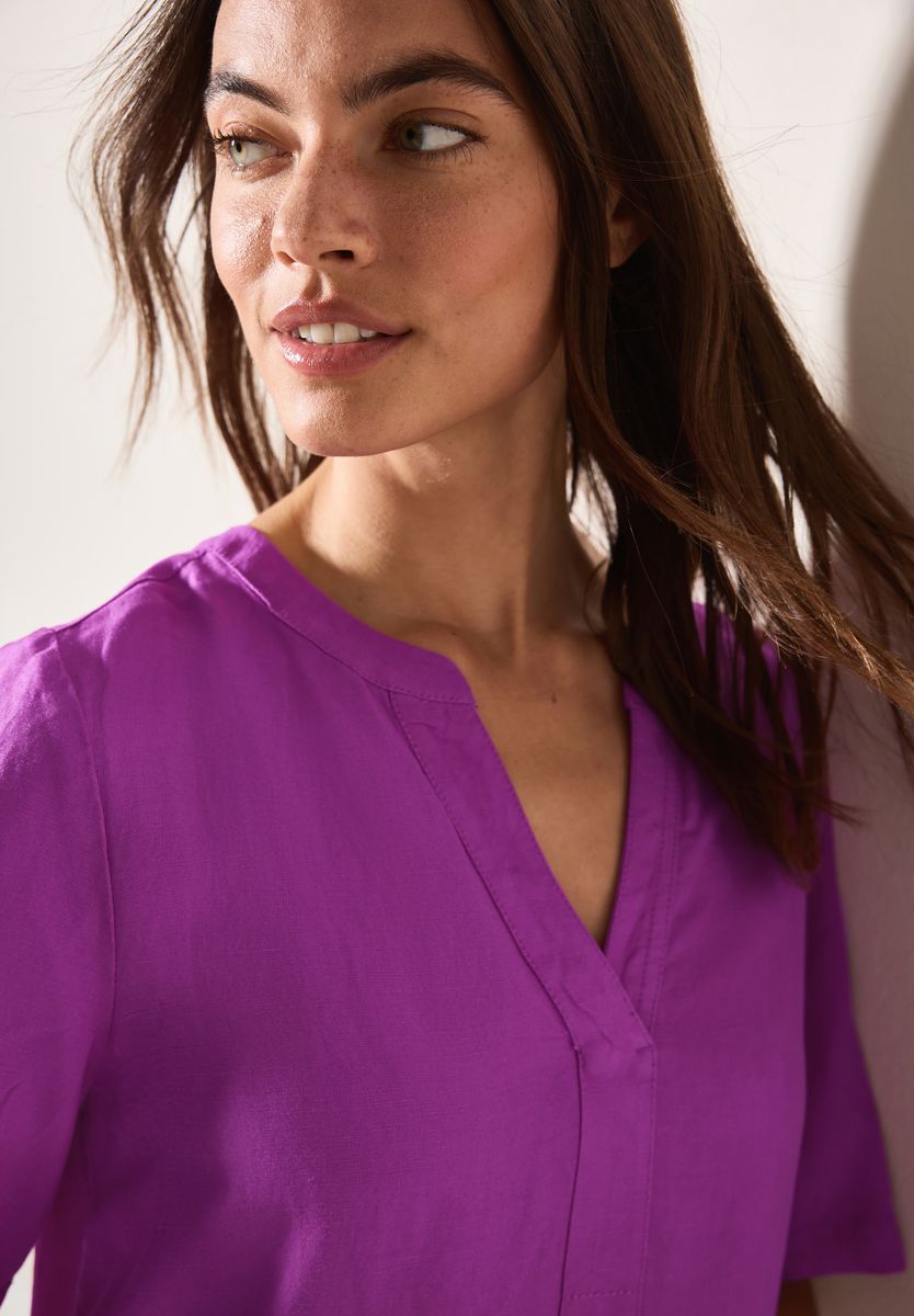 Split Neck Leinenmix Kleid