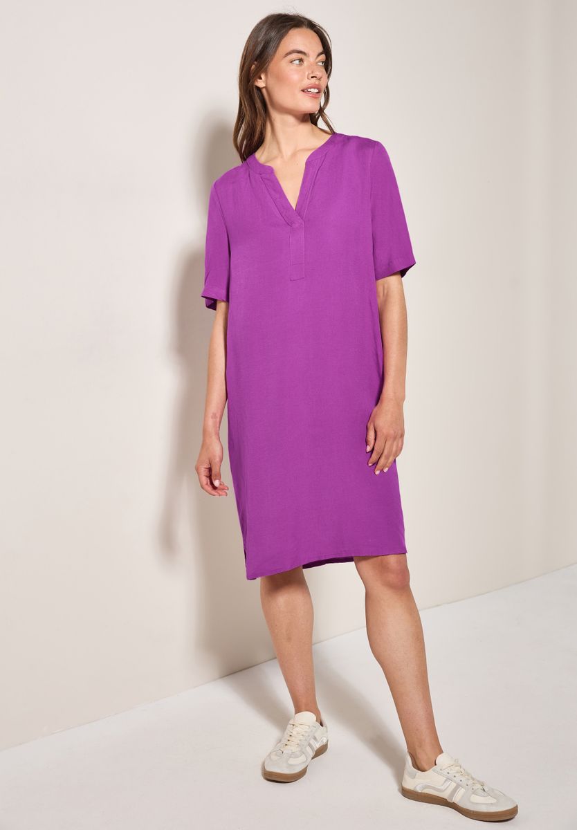 Split Neck Leinenmix Kleid
