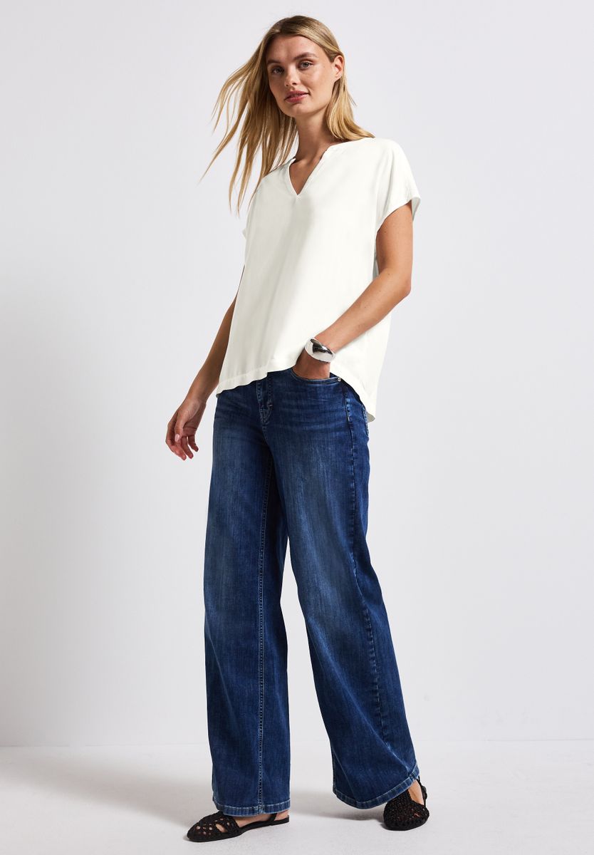 Split Neck Bluse in Unifarbe