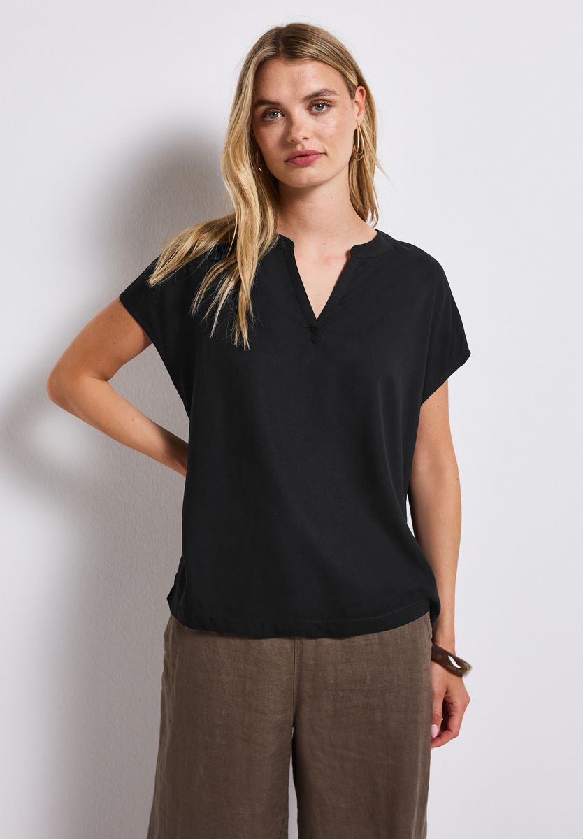 Split Neck Bluse in Unifarbe