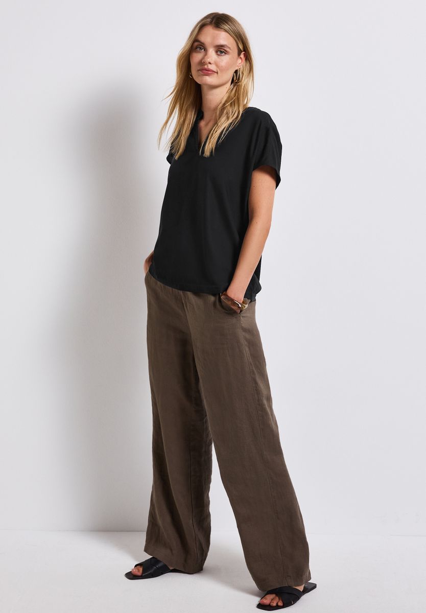 Split Neck Bluse in Unifarbe