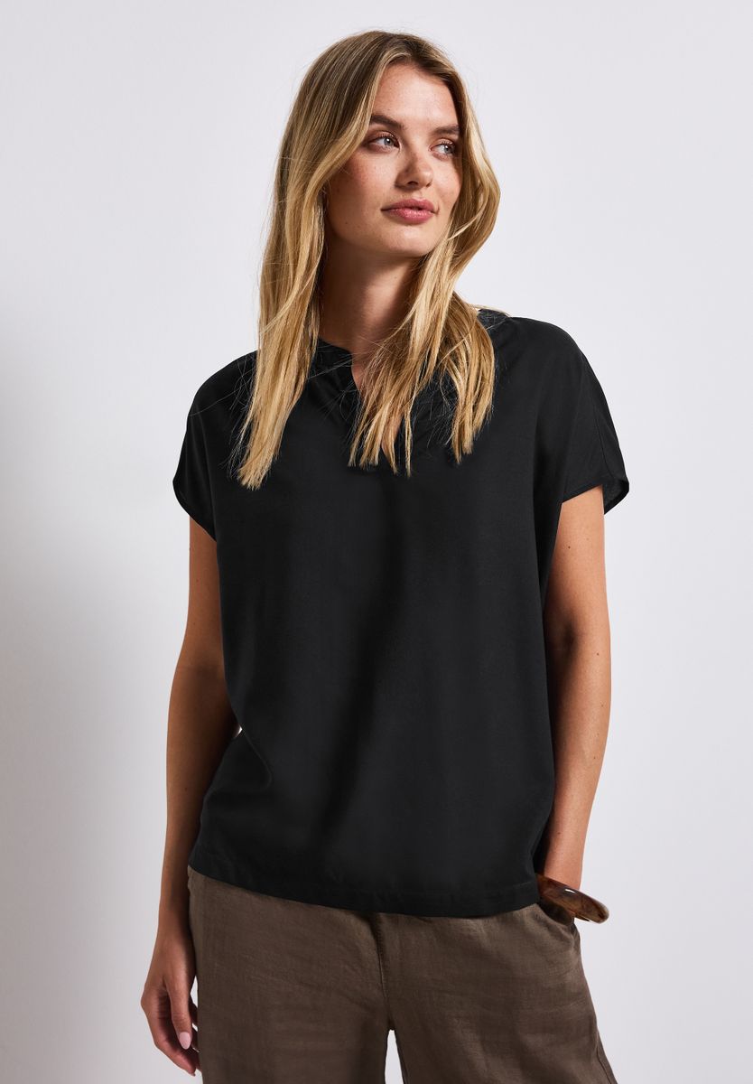 Split Neck Bluse in Unifarbe