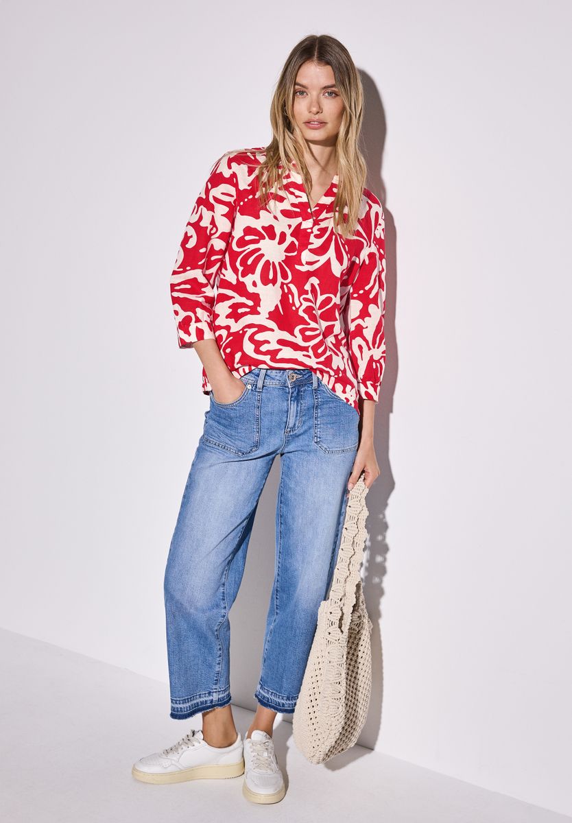 Gemusterte Leinenmix-Bluse