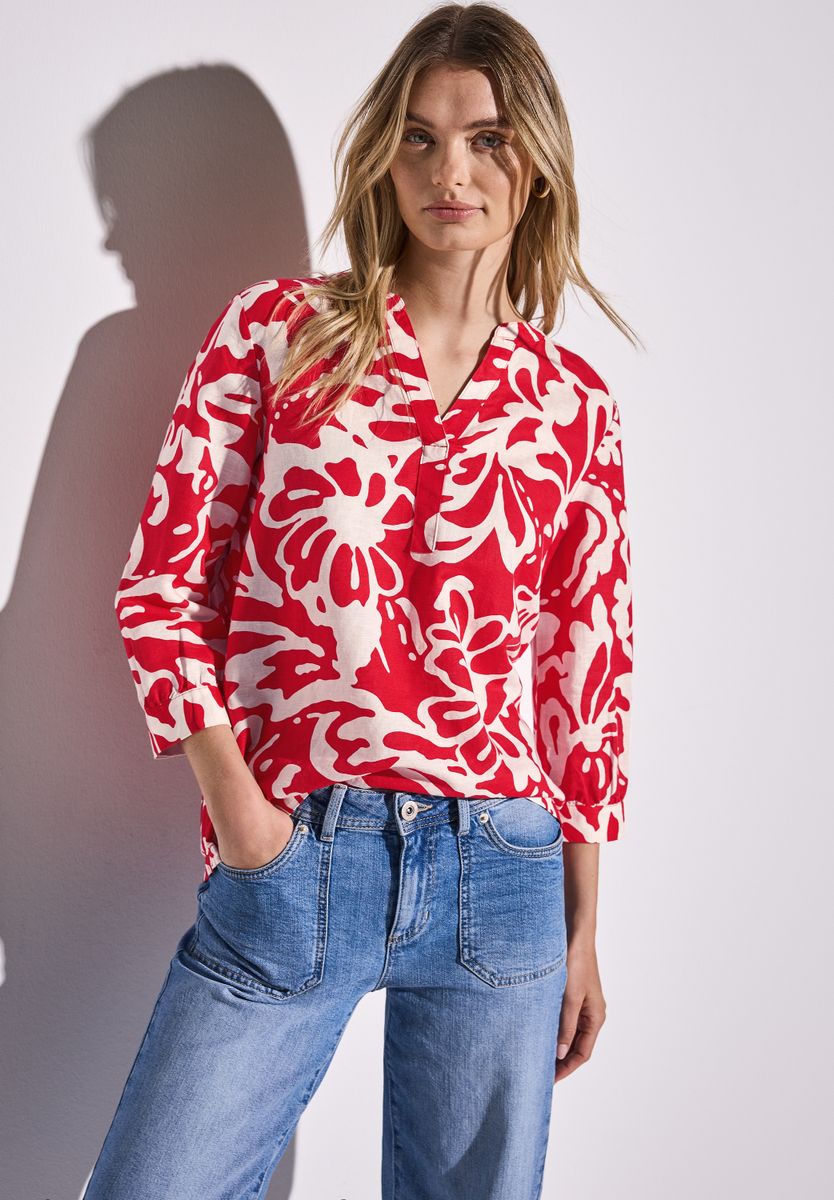 Gemusterte Leinenmix-Bluse