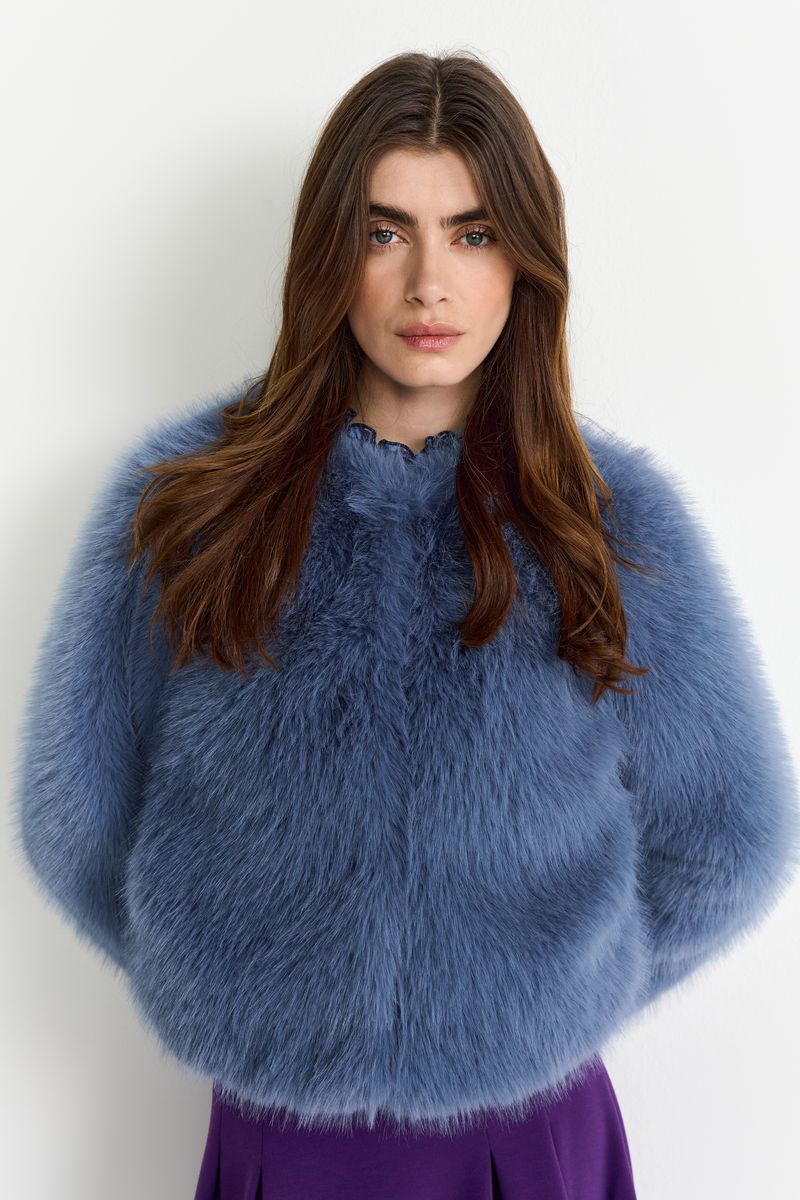 Cropped Long Hair Faux Fur Jacket