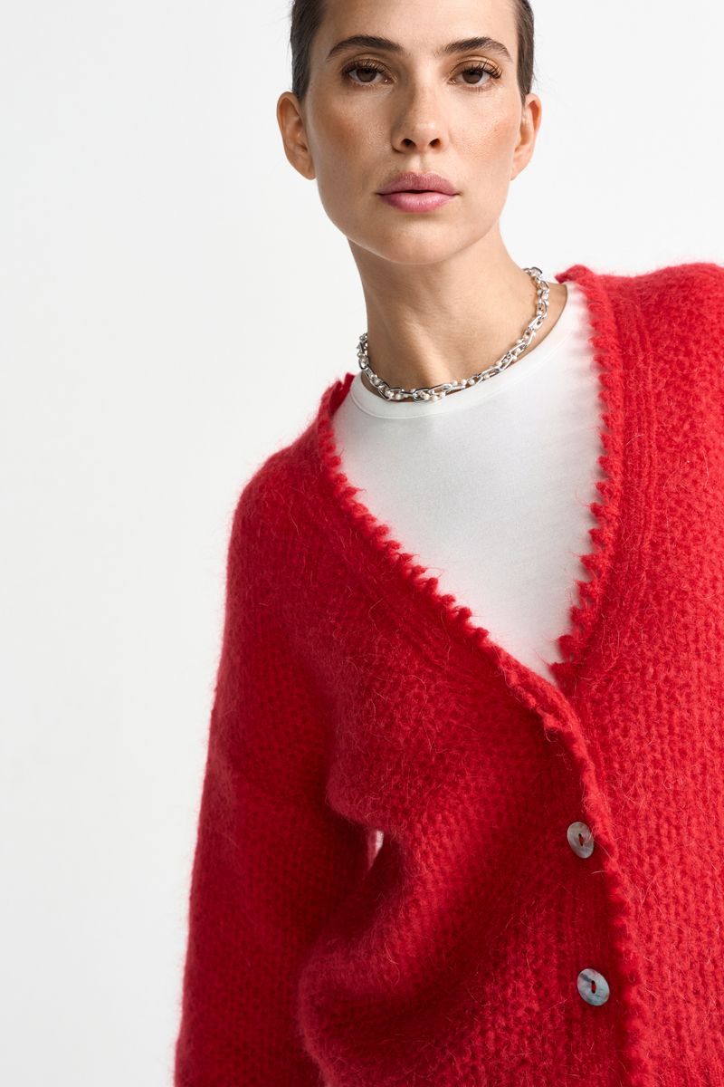 V-Neck Cardigan Tuck Stitch