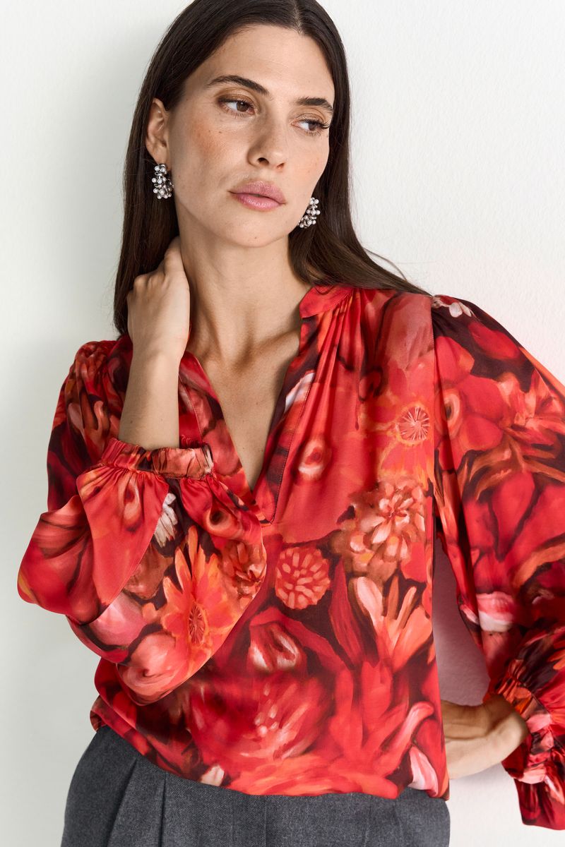 Printed V-Neck Blouse