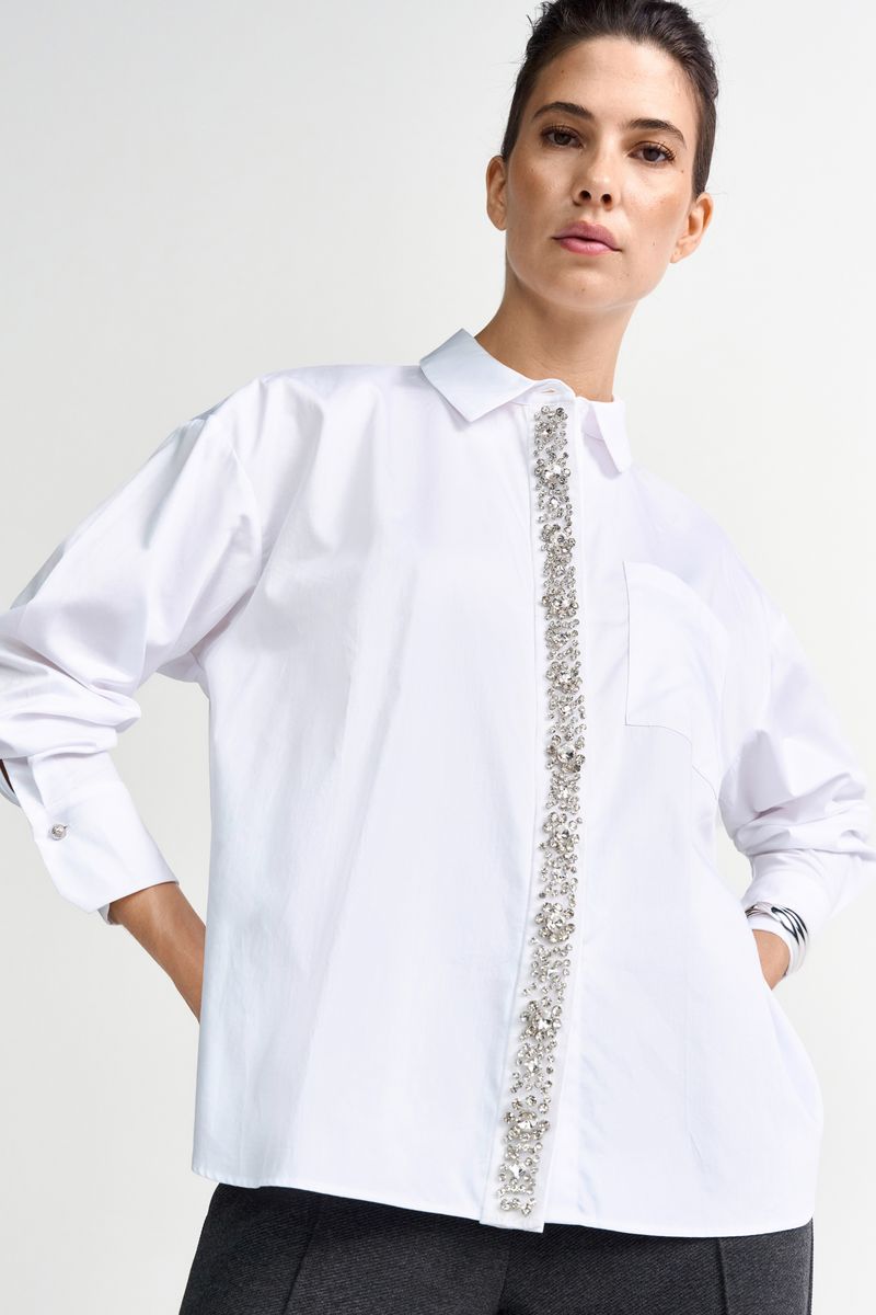 Cotton Blouse with Rhinestones