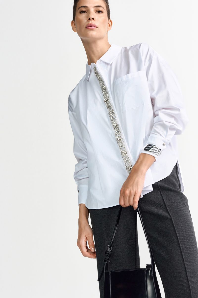 Cotton Blouse with Rhinestones
