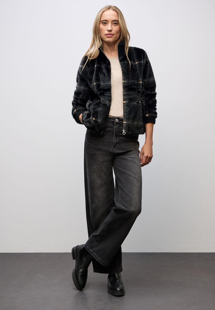 Karierte Fake Fur Jacke