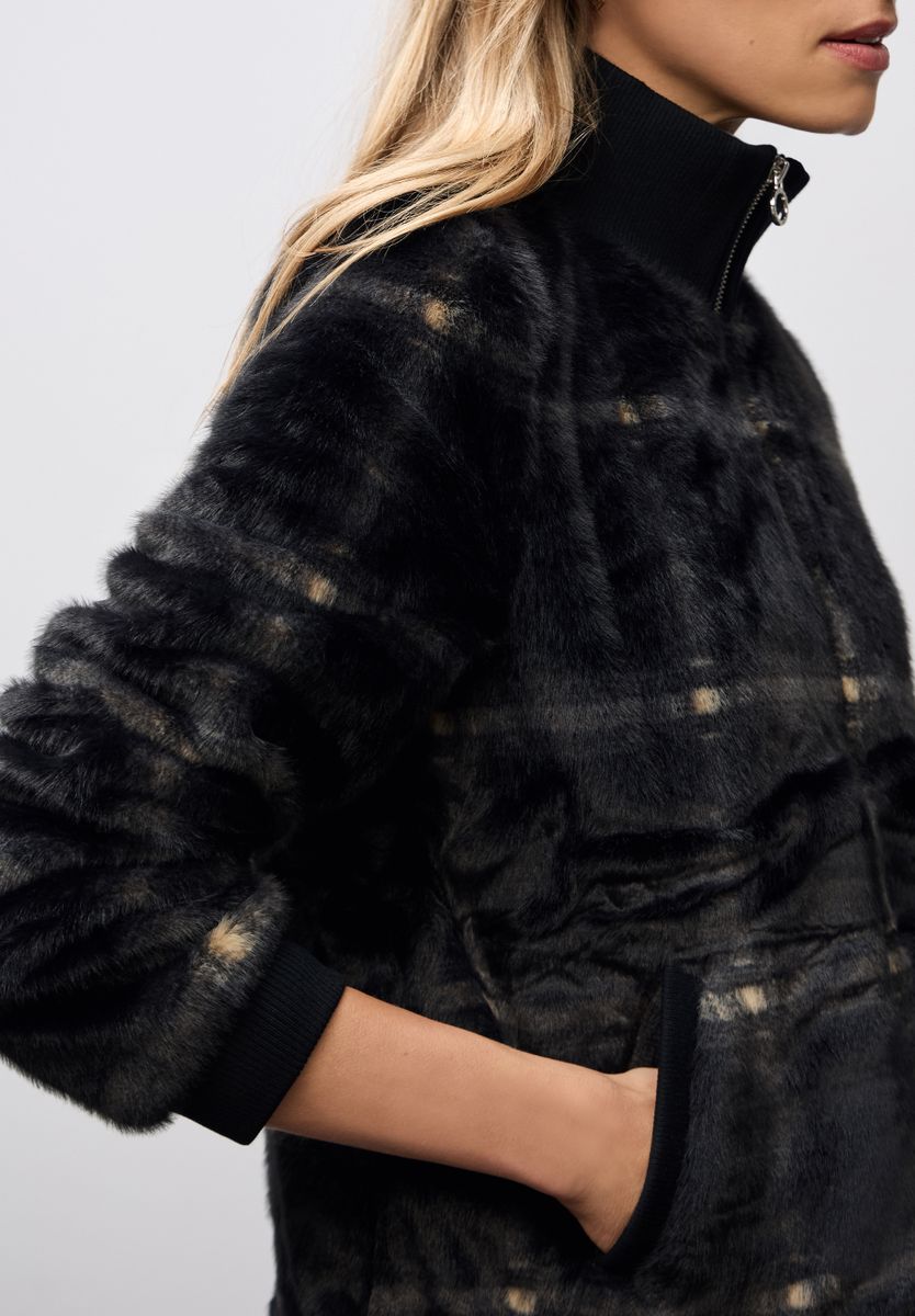 Karierte Fake Fur Jacke
