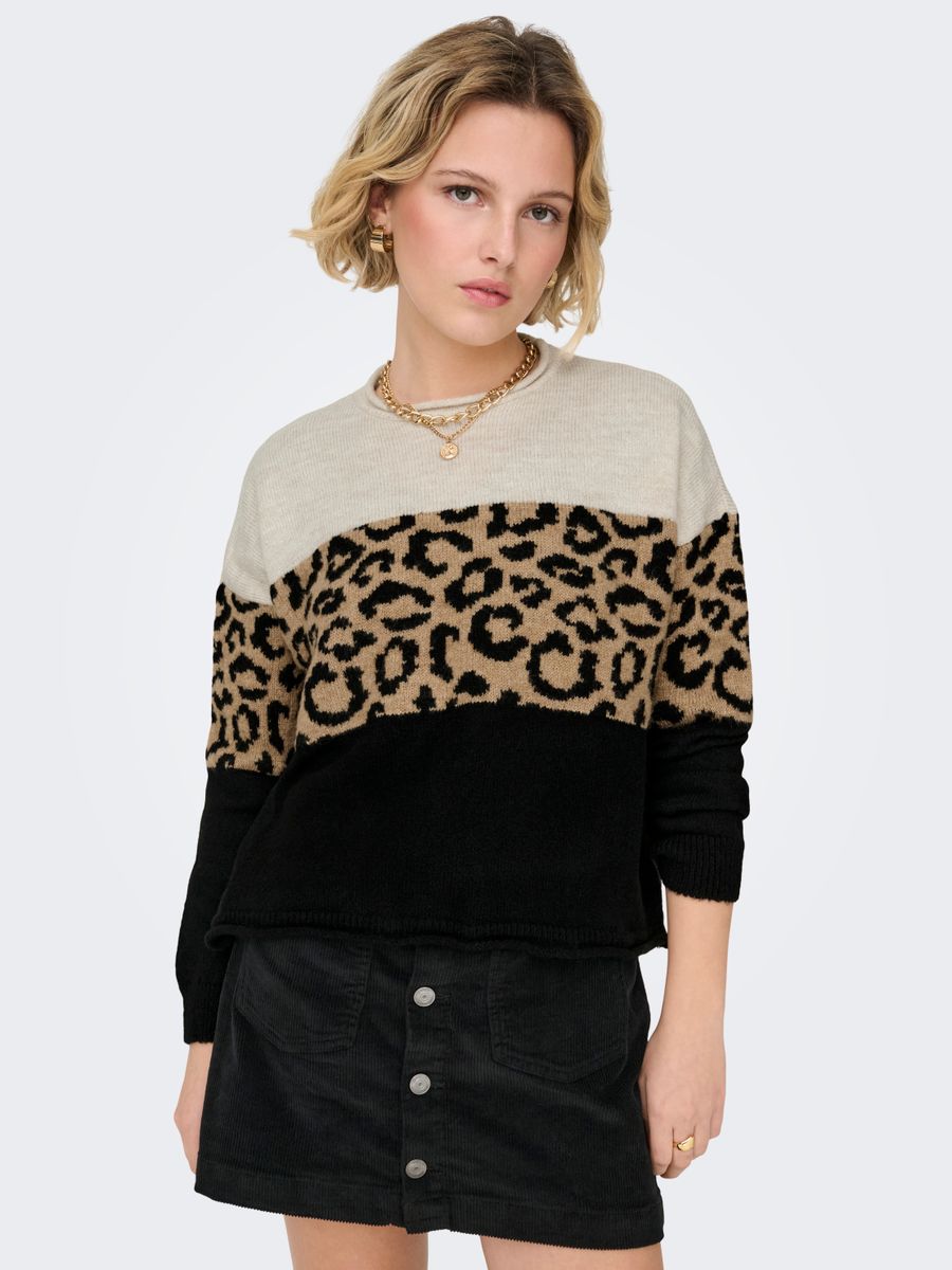 ONLJADE ANIMAL LS O-NECK KNT NOOS