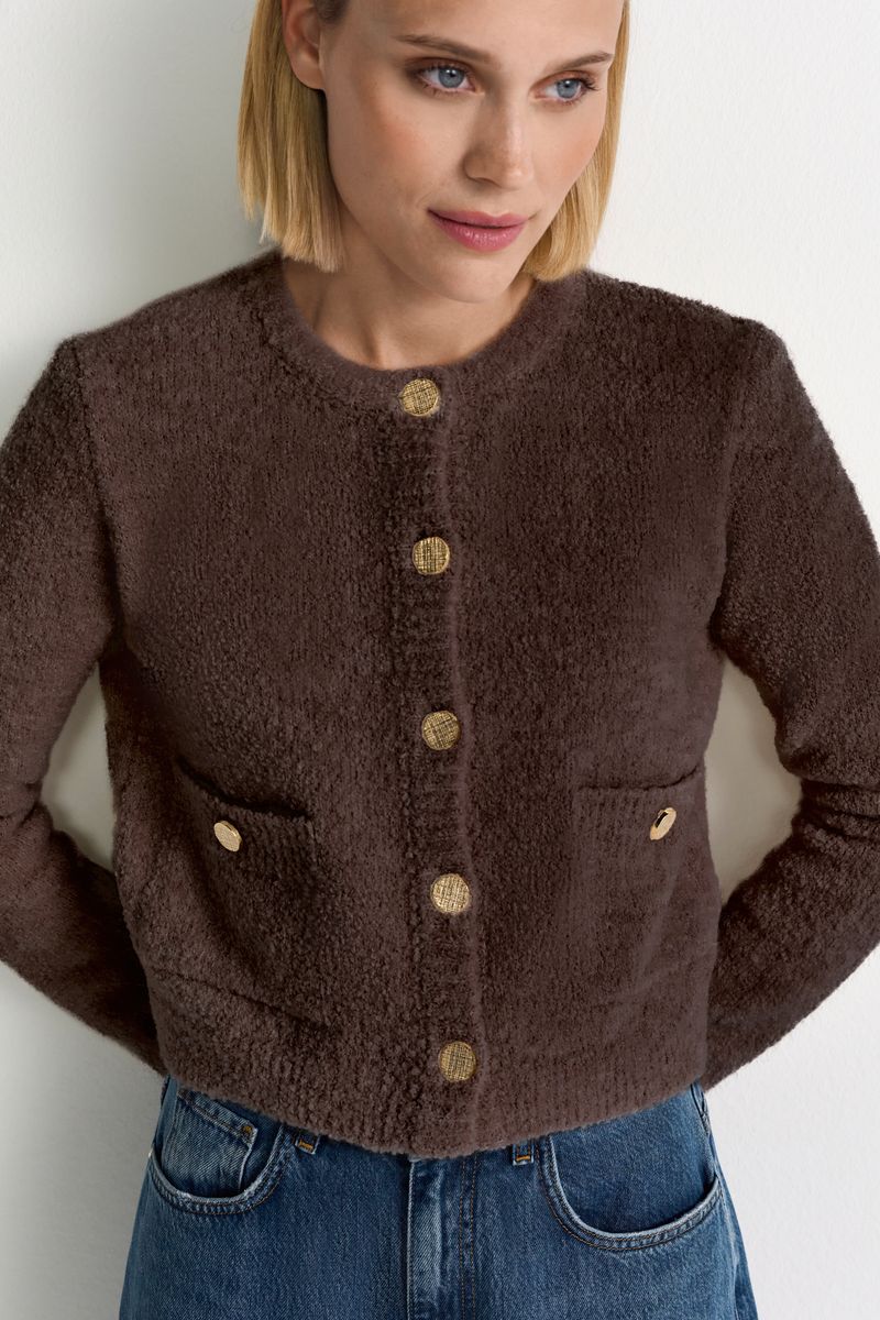 Crew-Neck Cardigan Bouclé