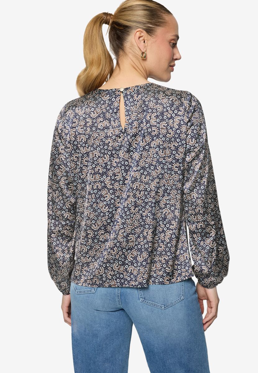 Satinbluse langarm mit Blumen