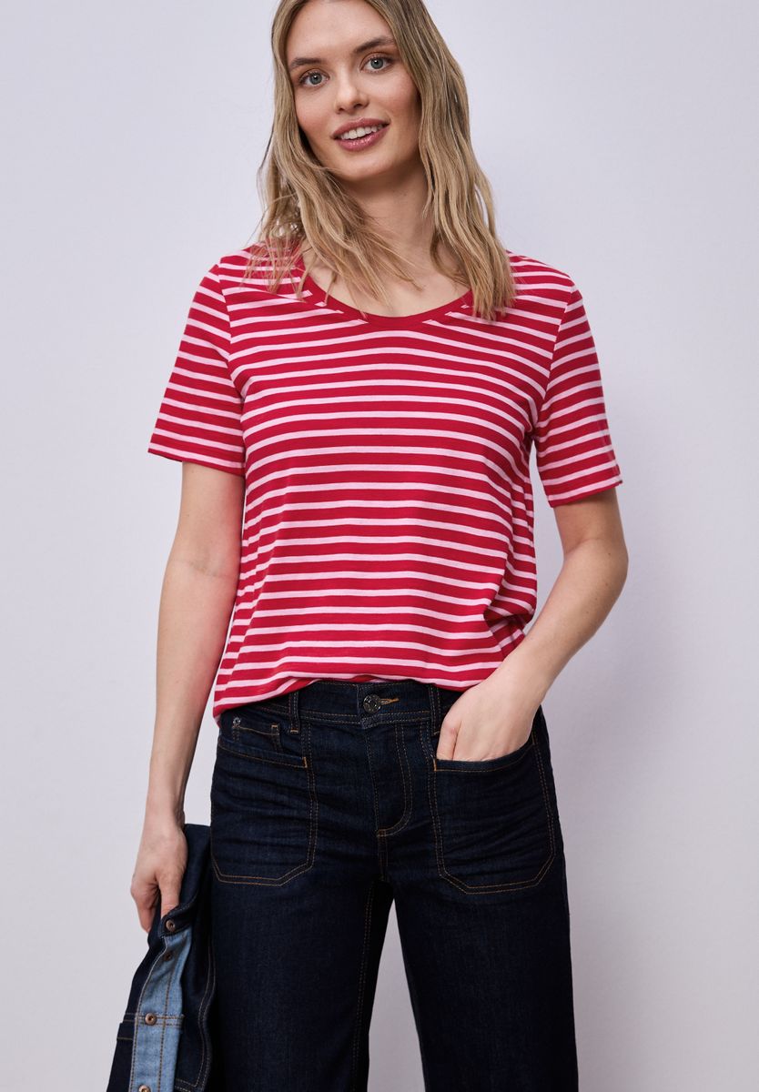 T-Shirt mit gerundetem V-Ausschnitt