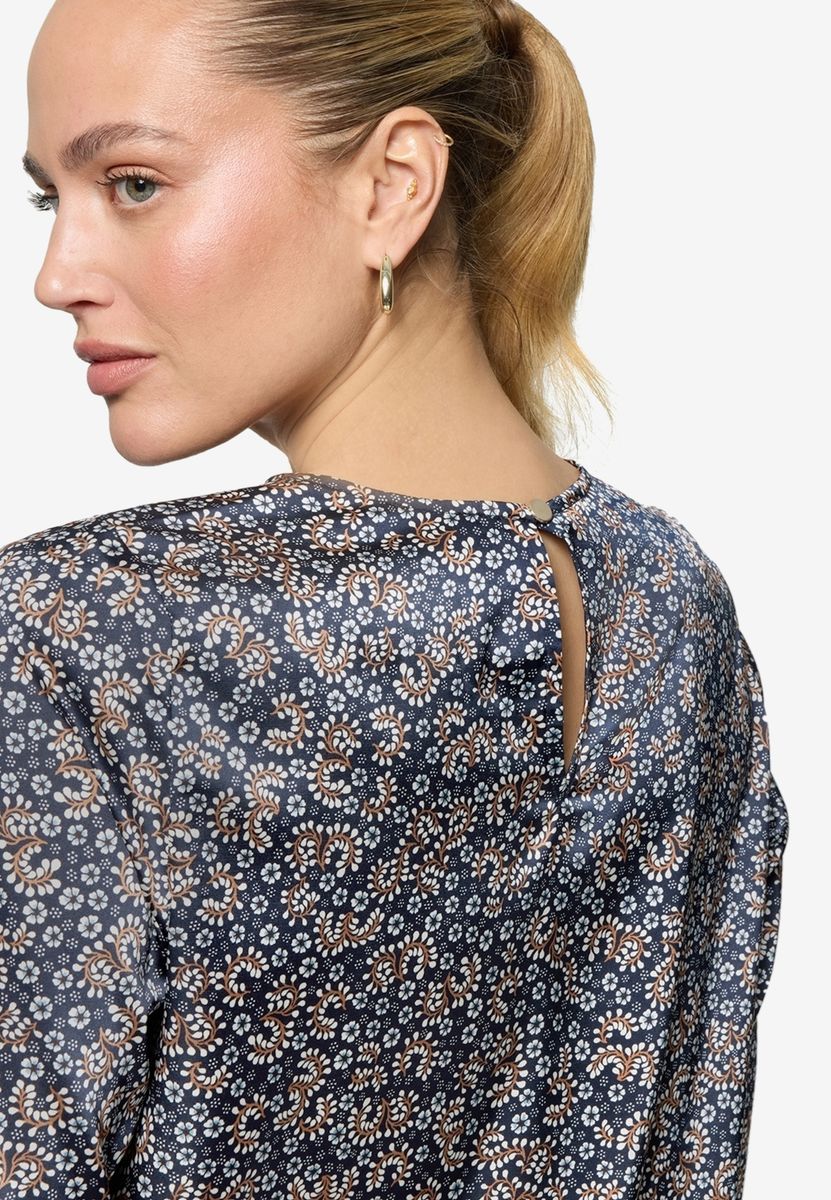Satinbluse langarm mit Blumen