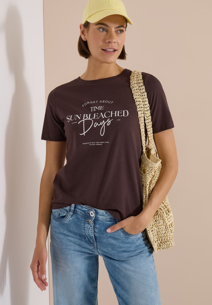 T-Shirt mit Boat Neck und Wording Artwork