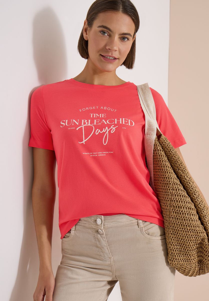 T-Shirt mit Boat Neck und Wording Artwork