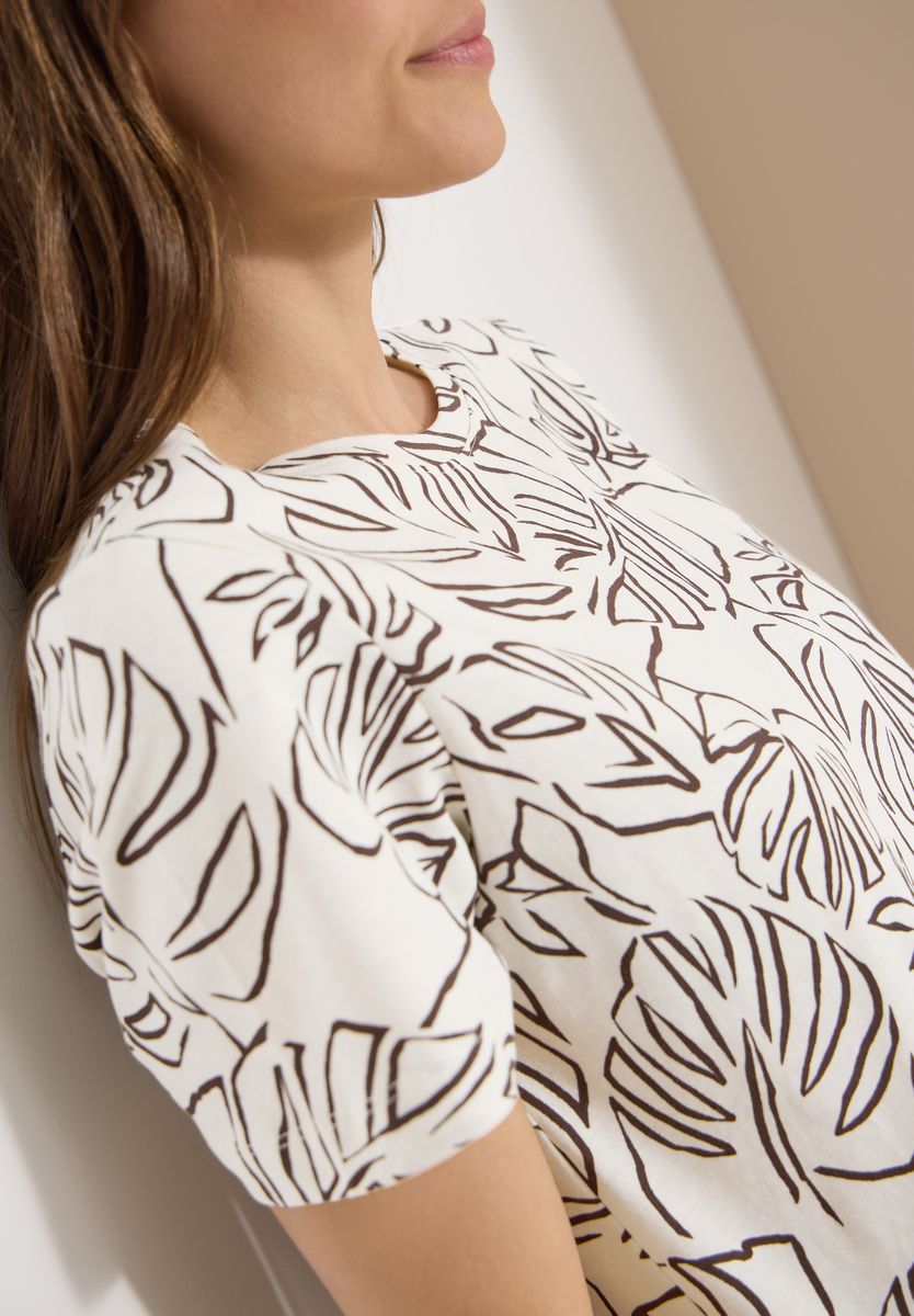 T-Shirt mit Rundhals und Blätterprint