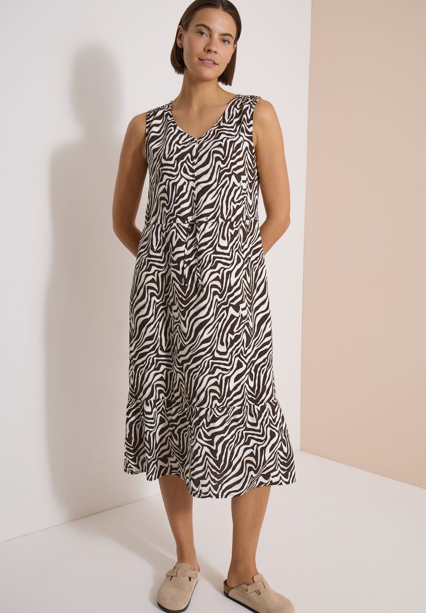 Midikleid mit V-Neck und Zebraprint