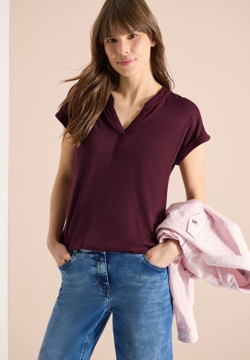 Shirt mit Split Neck im Tunika-Look