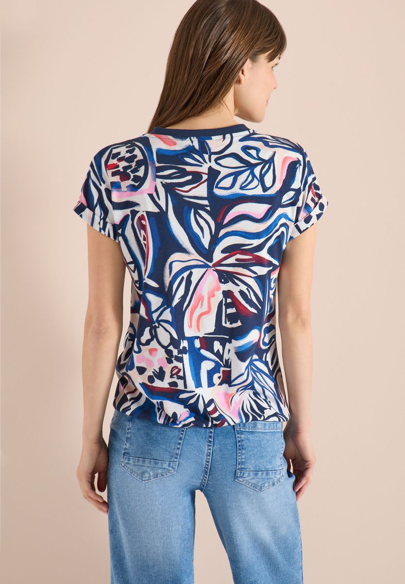 T-Shirt mit Split Neck und Grafikprint