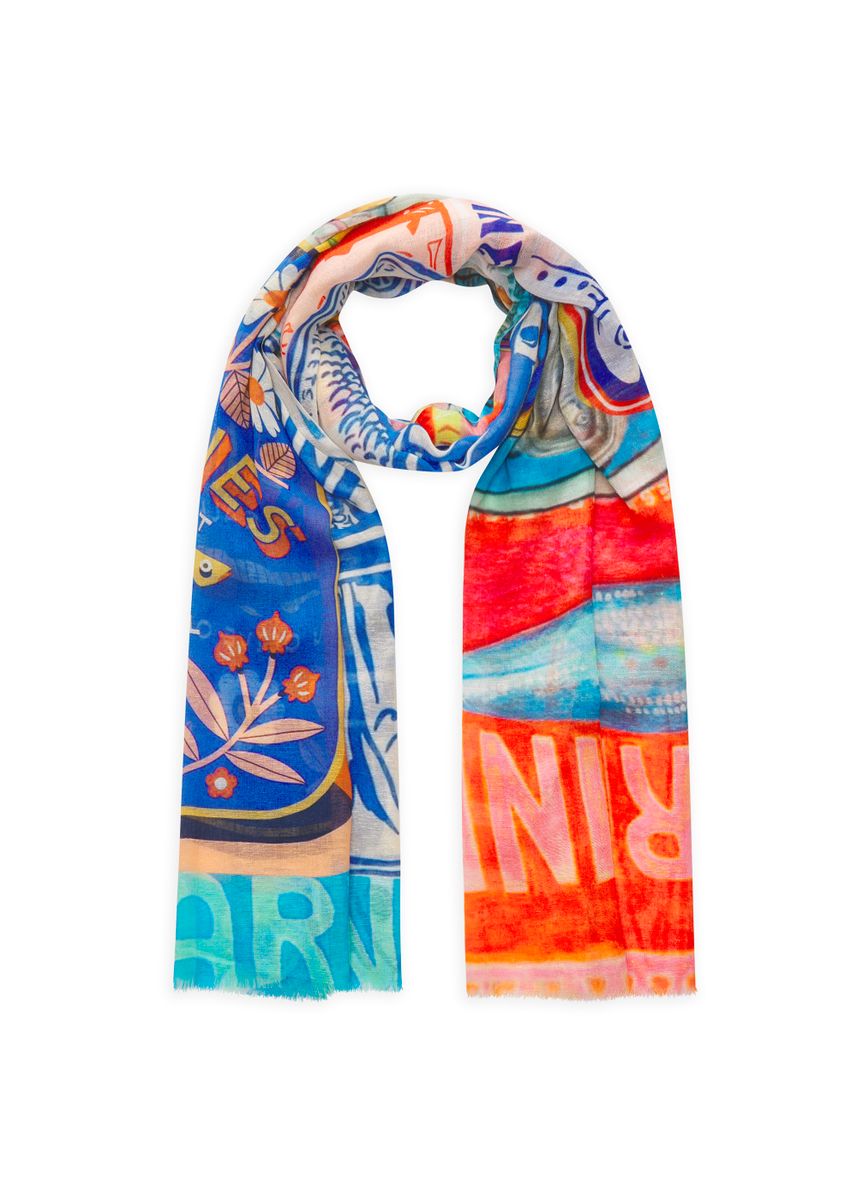 Schal aus feiner Baumwollmischung mit Sardinen-Motiven