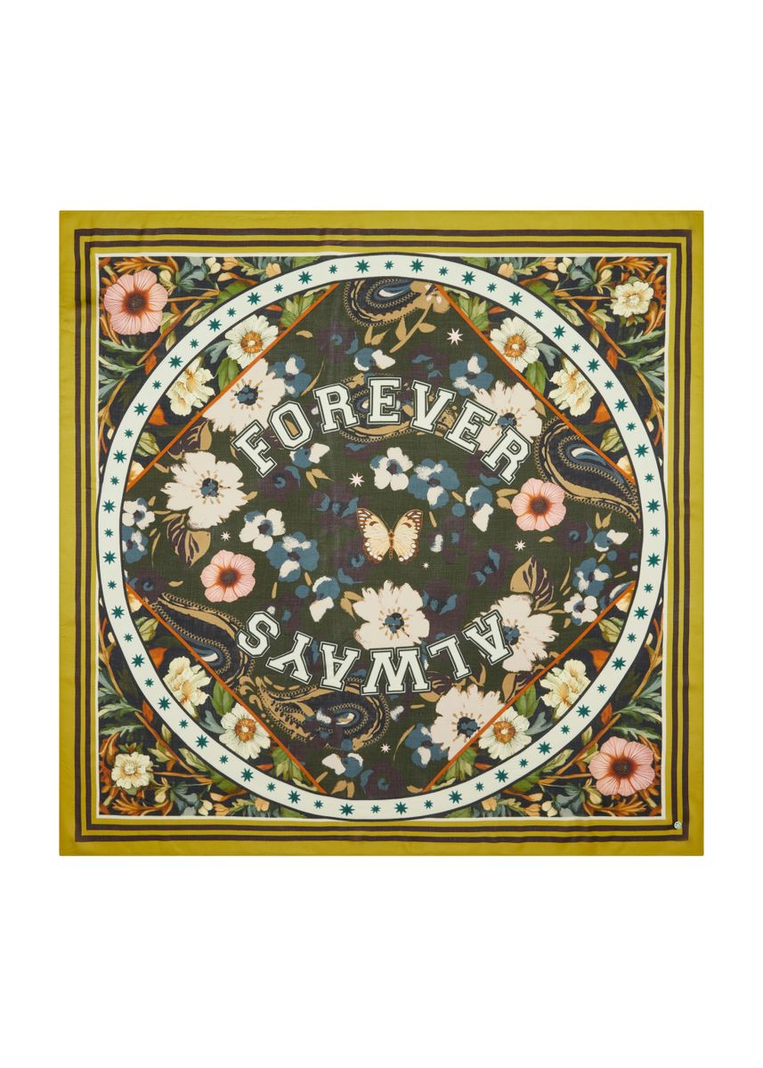 Tuch aus Viskose mit Blumen-Muster und ALWAYS FOREVER-Schriftzug