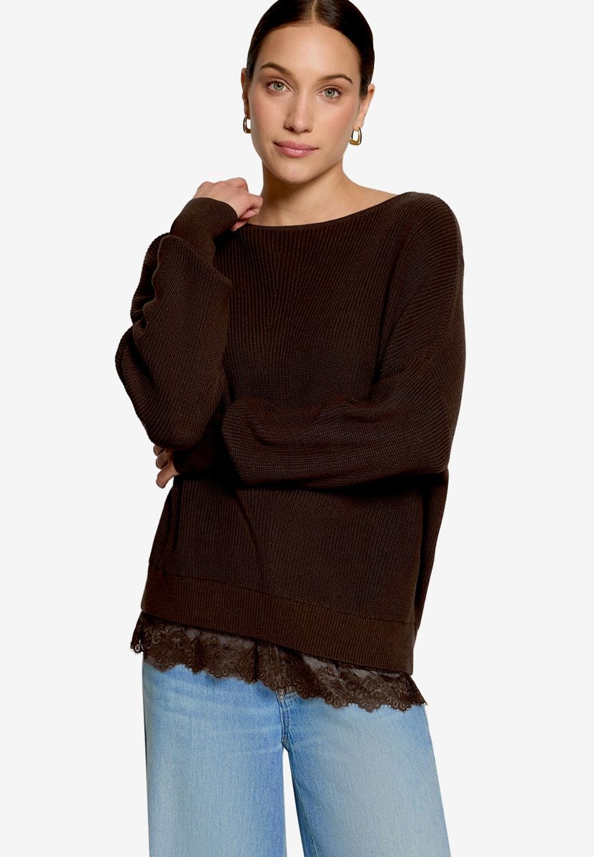 Strickpullover mit Spitzenkante