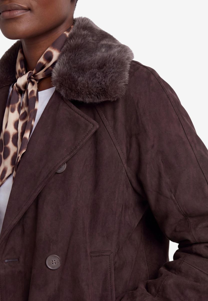 Velourslederjacke mit Kunstfellkragen