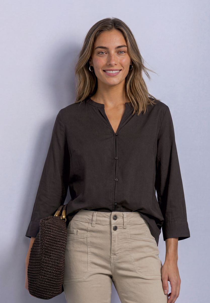 3/4-Arm Bluse mit Split Neck